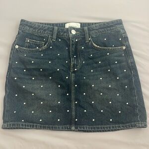 Current/Elliot 5-Pocket Denim Mini Skirt in Studded Dot Night Rider
